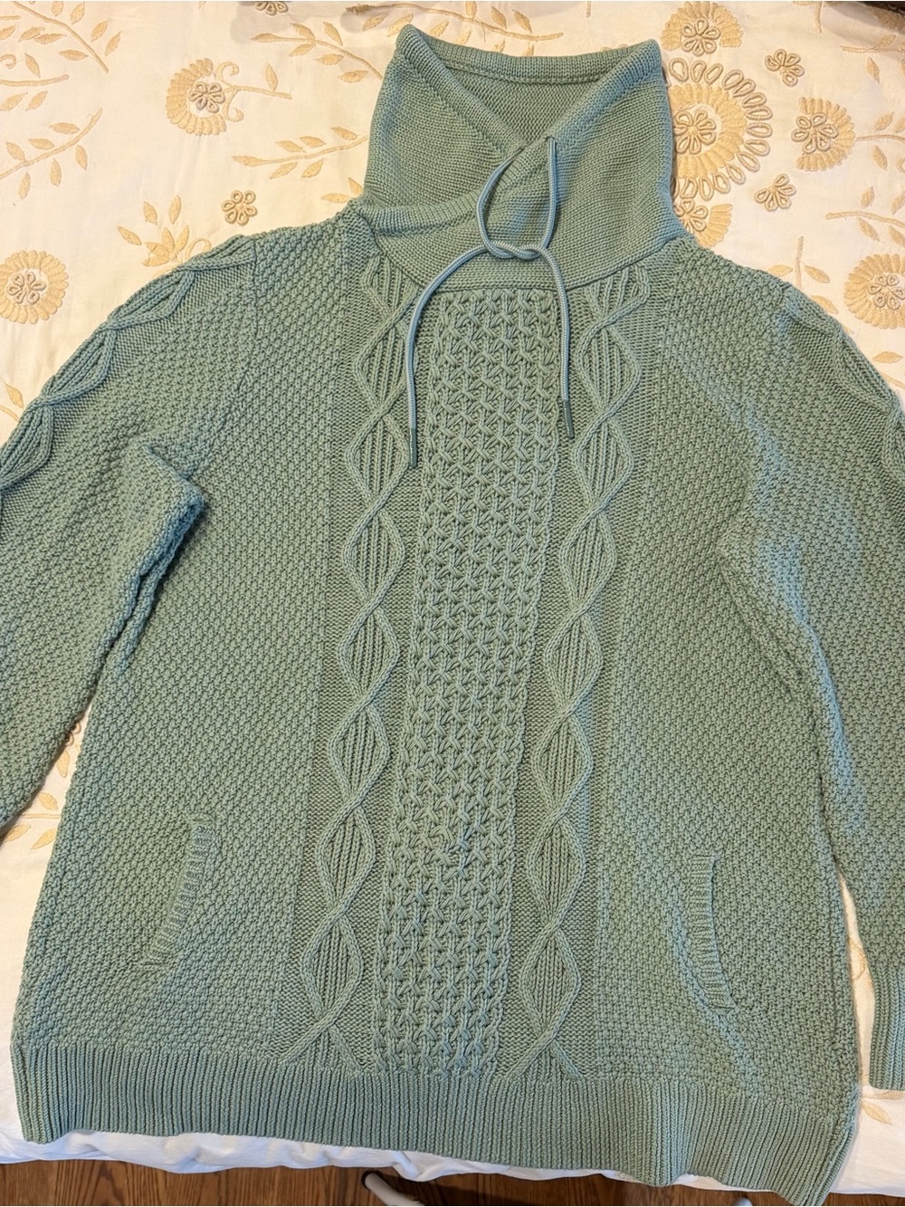 LL Bean Signature Sage Green Cable Funnel Neck Sweater - Picture 3 of 10